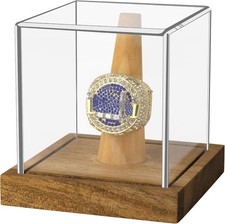 Clear Acrylic Championship Ring Display Case with Wood Stand Base, Memorabilia S