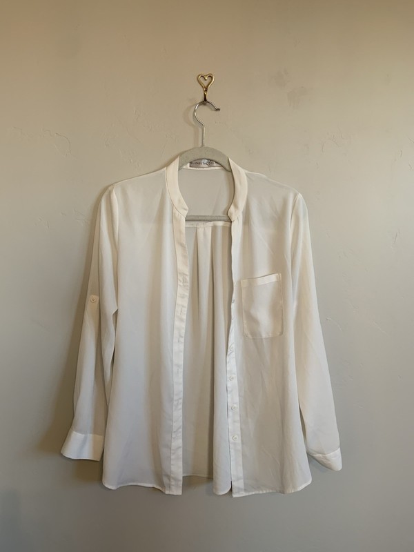 Sheer Cream Button Up Blouse Profession Office Core Women’s 6 Elizabeth & Clarke