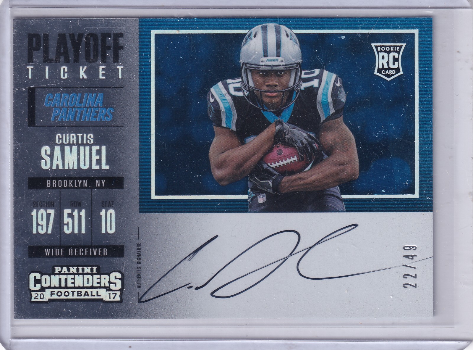 Curtis Samuel 2017 Panini Contenders Variation Playoff Ticket Rc Auto (22/49)