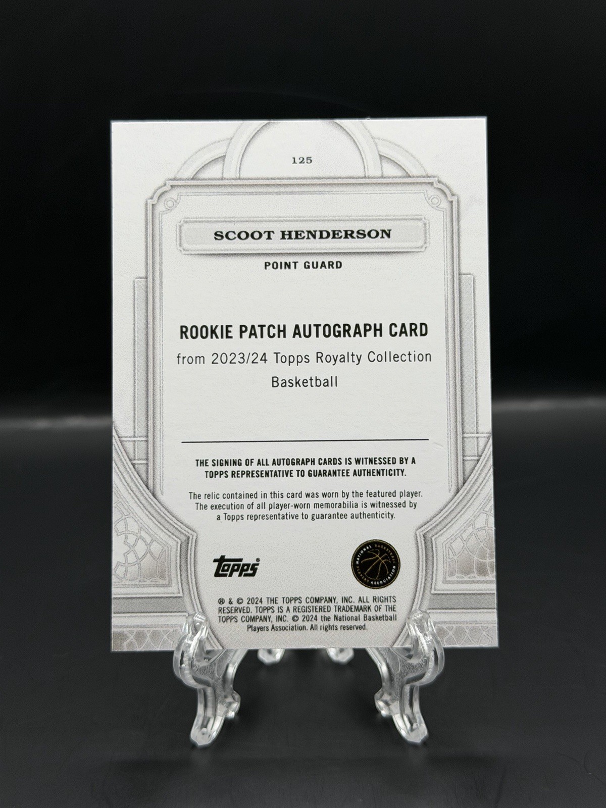 Scoot Henderson 2023-24 Topps Royalty Rookie Patch Auto Blue /25 RPA RC #125 SSP view 2