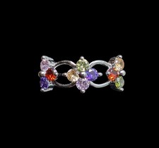 Colorful Multigem Flower 925 Sterling Silver Ring Size 9