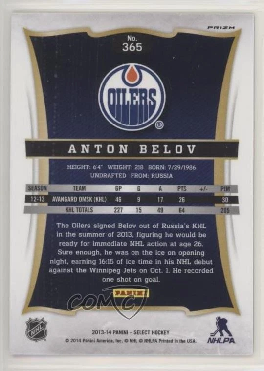 2013-14 Panini Rookie Anthology Select Update Silver Prizm Anton Belov #365 RC - Image 2 of 2