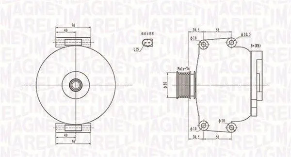 Alternator with belt pulley 063731908010 MAGNETI MARELLI for MERCEDES-BENZ CLK