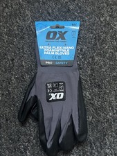 OX Tools Work Gloves SIZE 10 - XL Ultra Flexi Nano Foam Nitrile Palm Gloves 