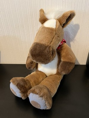 Vintage Manhattan Toy Company Floppy braunes Pferd Plüschtier mit rotem Bandana