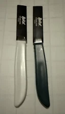 (2) Vintage Quikut Stainless Paring Knife Plastic Handle USA Made White Green