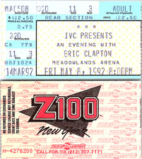 ERIC CLAPTON CONCERT TICKET STUB, 5/08/1992, MEADOWLANDS ARENA