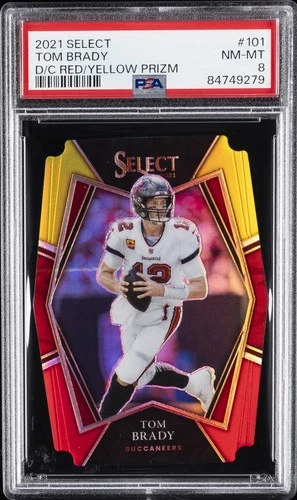 2021 PANINI SELECT DIE-CUT RED/YELLOW PRIZM #101 TOM BRADY PSA 8