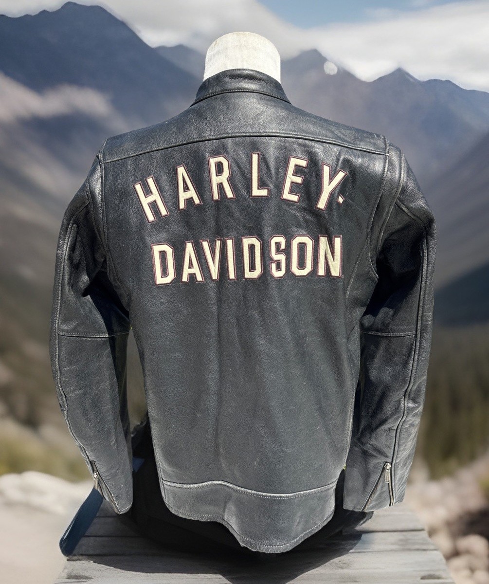 Harley Davidson Men's BIRLER Leather Jacket Black Distressed Large