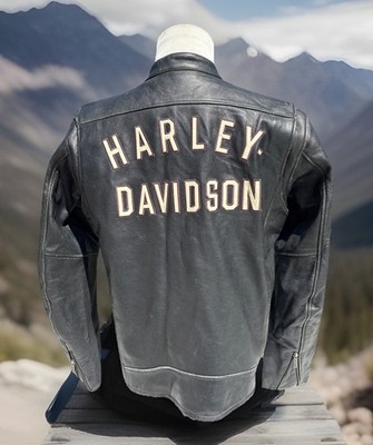 Harley Davidson Men's BIRLER Leather Jacket Black Distressed Large
