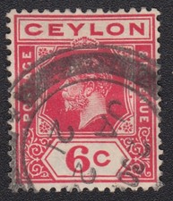 TIMBRE Ceylan 1911-1925 King George V 6c rouge oblitéré JANVIER 21