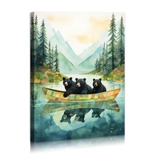 Black Bear Animals Wall Art Funny Bathroom Decor Canvas Prints Painting for K...