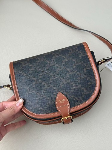 CELINE Pre-owned Authentic Saddle Folco Brown Triomphe Small Crossbody Bag