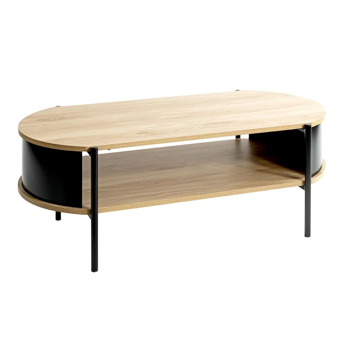 Table basse Morphee au design raffiné naturel et noir dotee d'un plateau 100cm