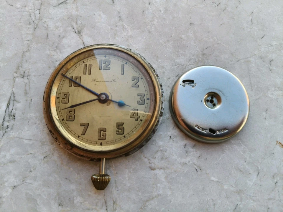 HAUSMANN & CO RARE ALARM CAR CLOCK WATCH UHREN OROLOGIO 62,5mm For Parts - Immagine 2 di 4