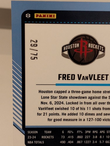 Fred VanVleet 2024-25 Panini Donruss Optic /75 Blue Shimmer Prizm #117 - Picture 5 of 5