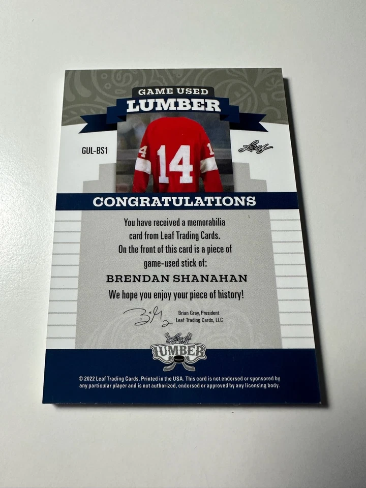2022 Leaf Lumber Brendan Shanahan Purple Game Used Stick Relic /12 Patch SP - Image 2 of 2