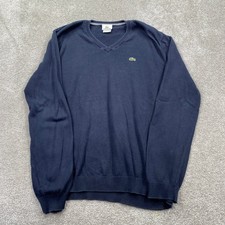 Lacoste V-Neck Sweater Mens Size 5 Large Navy Blue Cotton Knit Logo Pullover