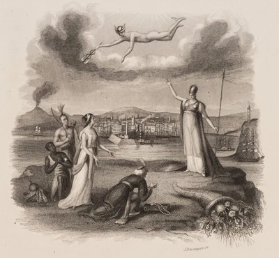 S. DAVENPORT (*1783), Allegorie des Handels, Sst. Klassizismus Landschaft 1800-1 - Bild 1 von 4