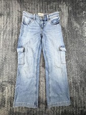 Abercrombie Cargo Jeans Kids 9/10 Blue Denim Cotton Stretch Mid Rise Wide Leg