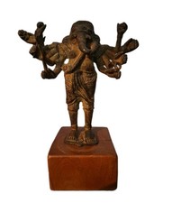 Khmer Bronze-Skulptur des Ganesha auf Holzsockel, 8 Arme, Bangkok, Asiatika