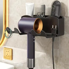 Wall Mounted Hair Dryer Holder No Drill Bathroom Storage Rack Organizer