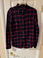 J.Crew Mercantile Flannel Shirt Mens Medium Plaid Button Up Red Blue Cotton