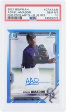 Adael Amador Rockies Signed '21 Bowman Chrome 1st Blue CPA-AAM #/150 PSA 10 Card