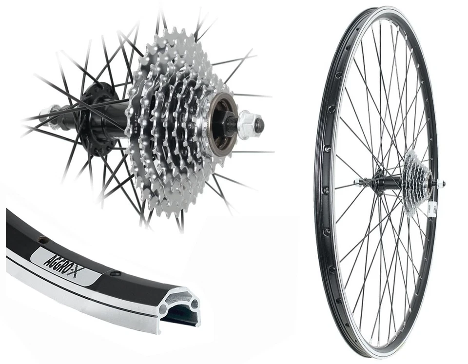 AGGRO-X 28 Zoll Alu Hinterrad 19-622 Laufrad Felgenbremse mit 9 Fach Zahnkranz 27 Gang