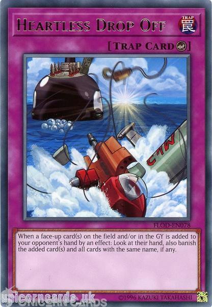 FLOD-EN078 Heartless Drop Off Rare 1st Edition Mint YuGiOh Card