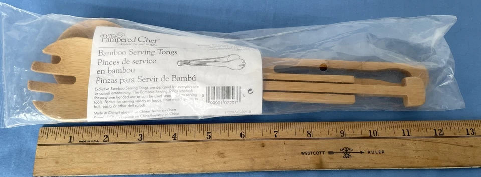 SEALED NIP Pampered Chef 2297 Bamboo Wooden  Salad Tongs 11 Inches Long - Image 3 of 4