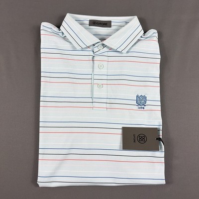 G/Fore G4 Golf Shirt Polo Chest Logo Striped Large Blue Polyester NWT MSRP $120