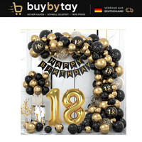 18. Geburtstag Dekoration Schwarz Gold Happy Birthday Banner Girlande