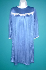 NWT Vtg Carole 100 Nylon Hospital Nightgown Blue W/ White Lace Adaptive Sz S