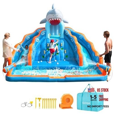 Inflatable Water Slide Park for Kids - 6 in 1 Bounce House Double Slides
