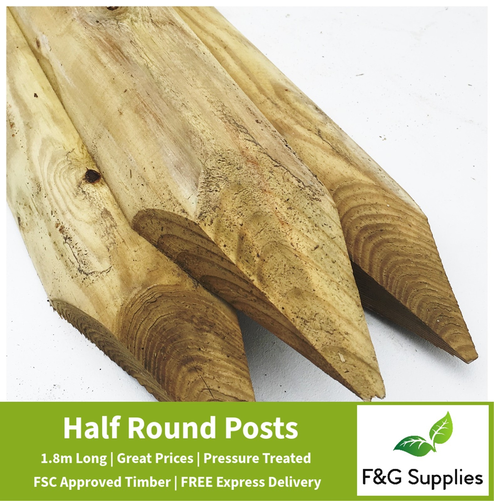 Half Round Fence Posts wooden - Pick the quantity you need! Pressure ...
