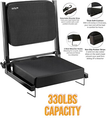 Wide Stadium Seat for Bleachers Adjustable Back Support w/Back Cushion & Strap