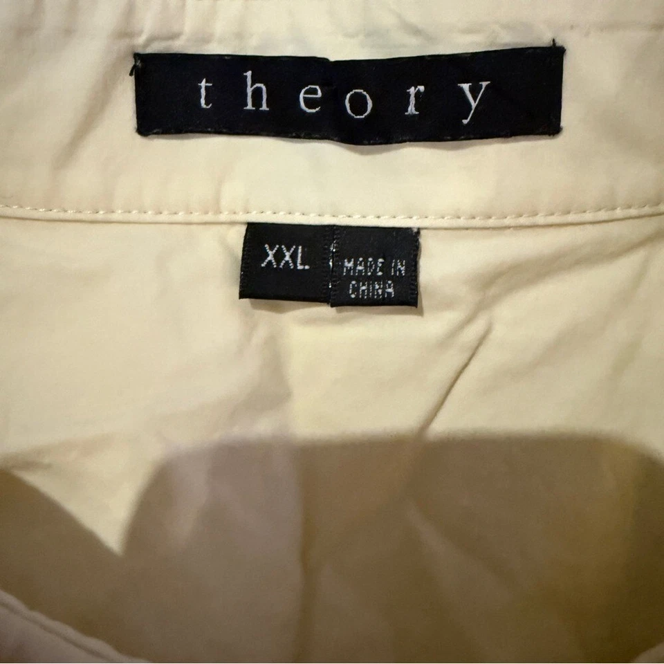 Theory Pale Yellow Button Down Shirt Men's Size XXL 100% Cotton Short Sleeve - Image 3 of 4