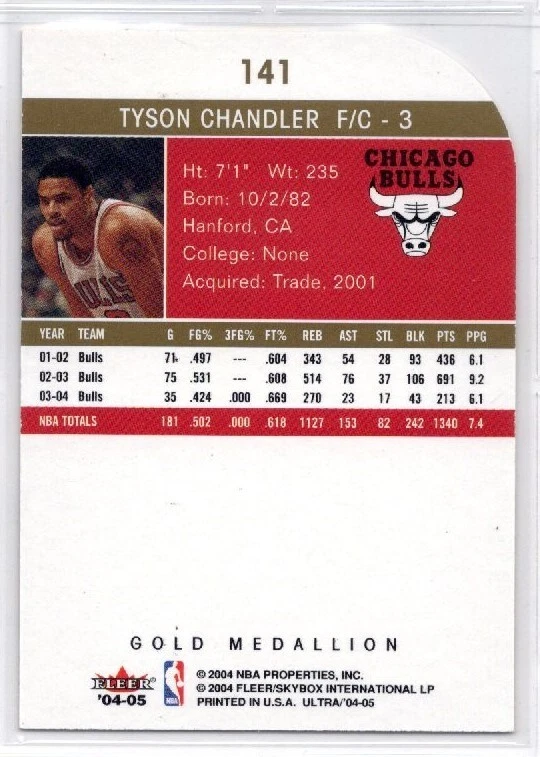 2004-05 Fleer Ultra Tyson Chandler Chicago Bulls Gold Medallion Die-Cut #141 - Image 2 of 2
