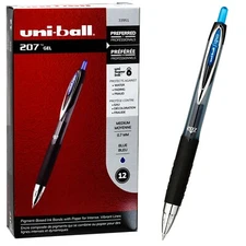 Uni-ball Signo 207 33951 Blue Gel Ink 0.7mm Medium Pt. Rollerball Pen, Box of 12