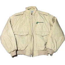 Vintage Swingster Bomber Jacket Mens XL Beige Farmer Feed Grain Work Wear 90s