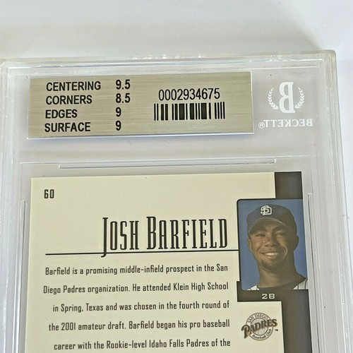 Béisbol 2001 Upper Deck Prospect Premieres #60 Josh Barfield XRC BGS 9 como nuevo - Imagen 4 de 4