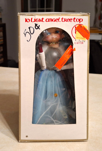 Vintage Bradford Novelty Light Up Angel Christmas Tree Topper MCM Mesh WORKS! 7" - Picture 10 of 15