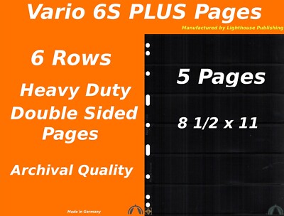 5 VARIO 6S PLUS Pocket Double Sided Pages for Stamp and Other Collecting, Black