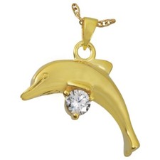 Dolphin Ash Holder Cremation Urn Pendant Necklace Jewelry Gold Plated Silver