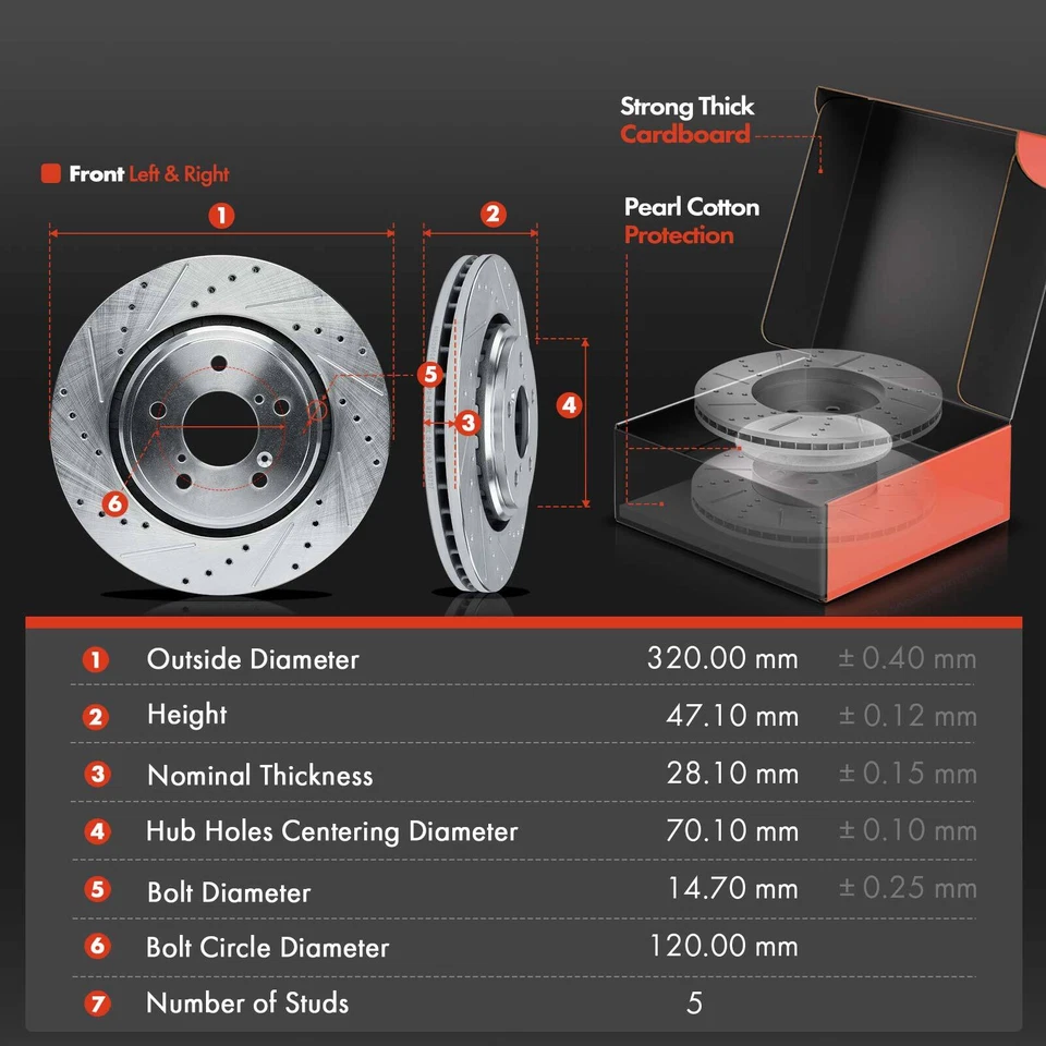 Rotores de freno perforados delanteros y traseros para Honda Pilot 2016-2022 Ridgeline 2017-2023 Foto 2 de 4