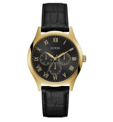 Guess Men's women's Black leather 40mm Black Dial Watch multifunction W1130G3