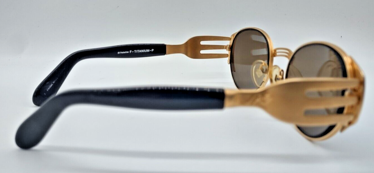 Jean Paul Gaultier JPG 56-3281 Vintage Gold Fork Oval Sunglasses