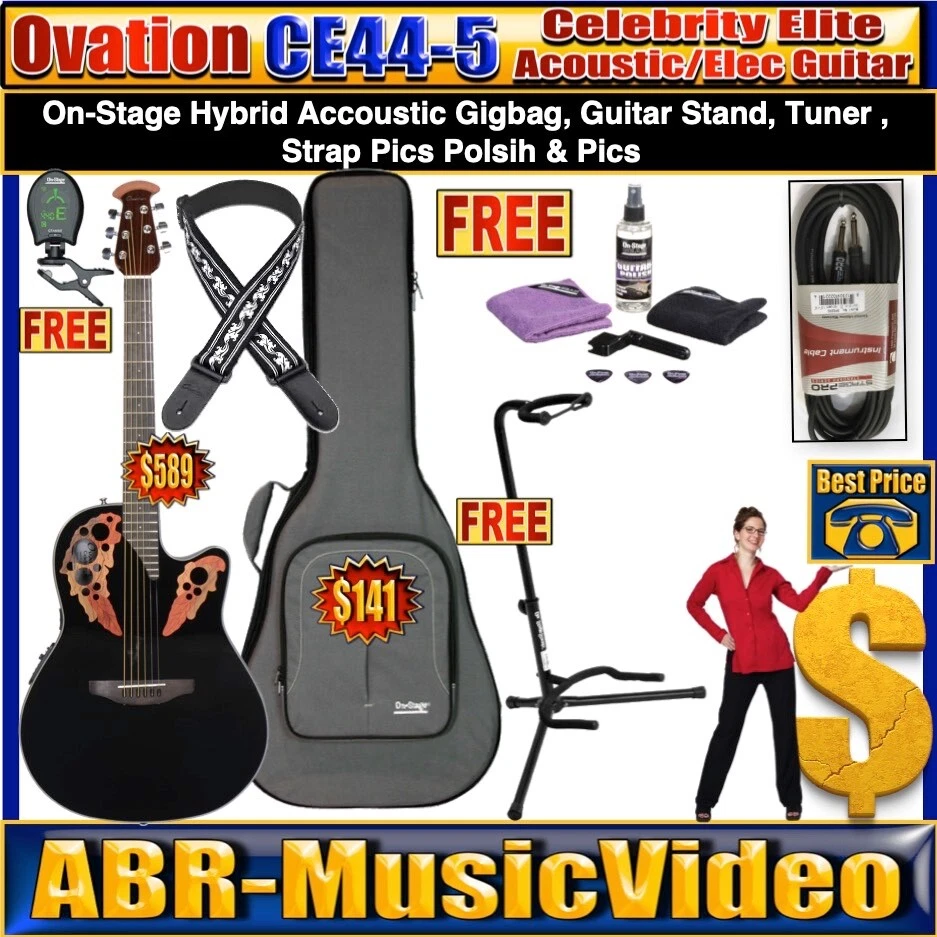 Ovation Celebrity Elite Electric/ Acoustic Guitar CE44-5, Black