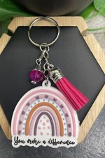 4" Silicone Rainbow Pendant Purse Charm Keychain You Make A Difference B3592